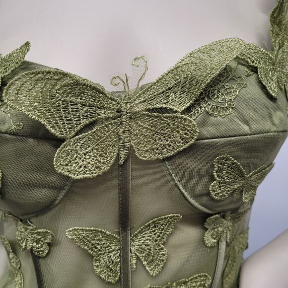 Green Apple Butterfly Dress Corset Formal Prom Wedding Bridesmaid - Picture 3 of 11